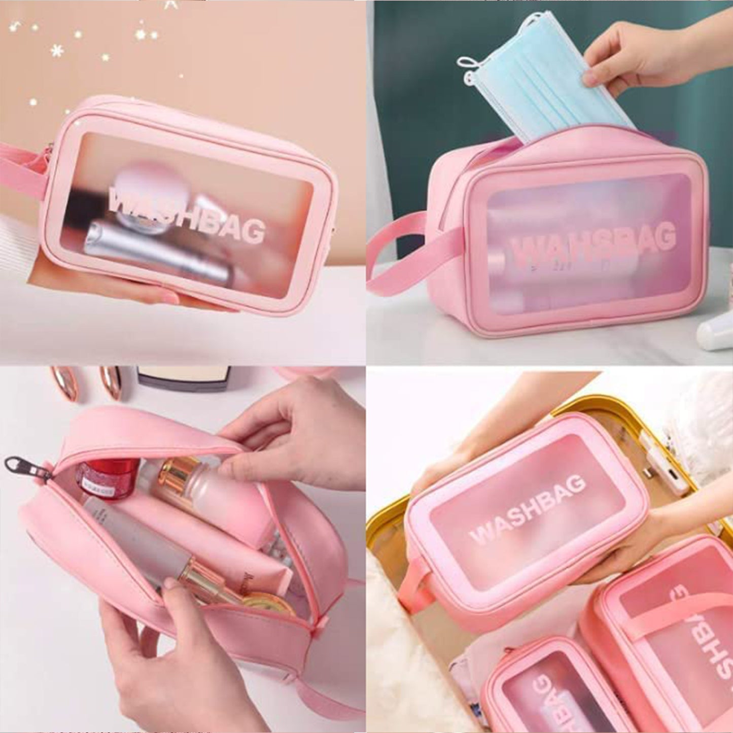 Cosmetic Pouch Make Up Bag For Home Travel Toiletry Bag For Cosmetics Brushes Accessories Set Of 3 Small Medium Big - Wash Bag