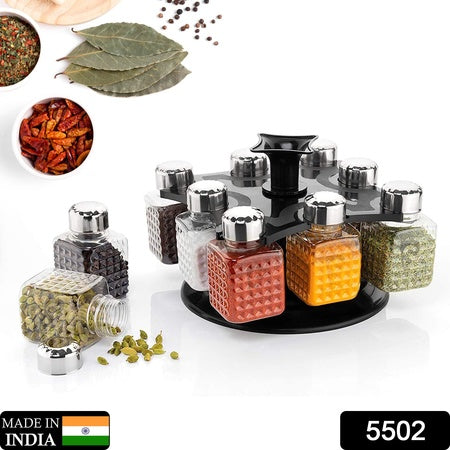 All New Square 8 Bottle Design 360 Degree Revolving Spice Rack Container Condiment Pieces Set Square Small Container