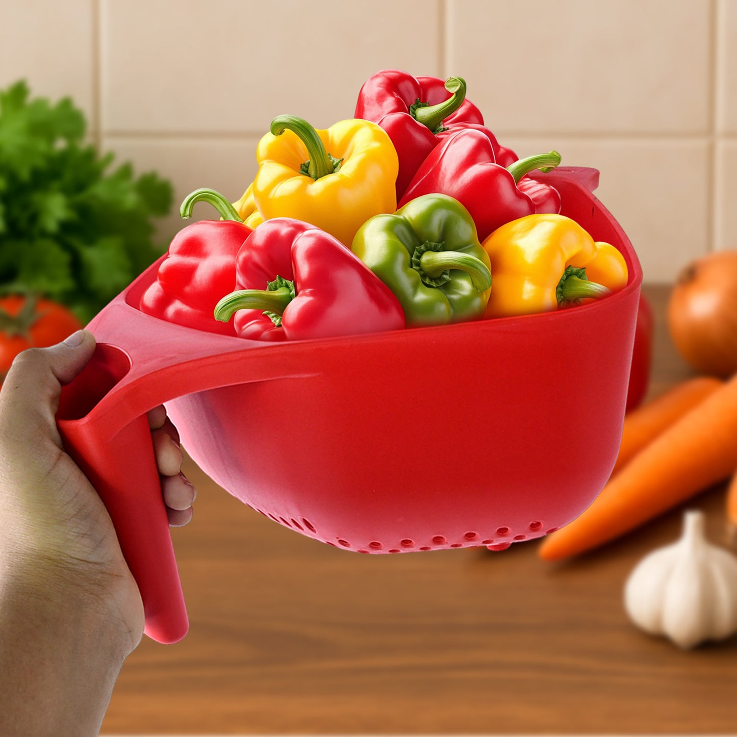 Apexmulti-Functional Plastic Strainer Bowl With Ergonomic Handle (1 Pc)