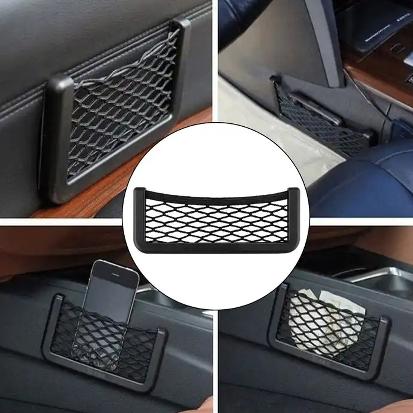Car Storage Organize Car String Bag Car Seat Side Storage Net Bag Mesh Pocket Organizer Stick-On For Purse Bag Phone