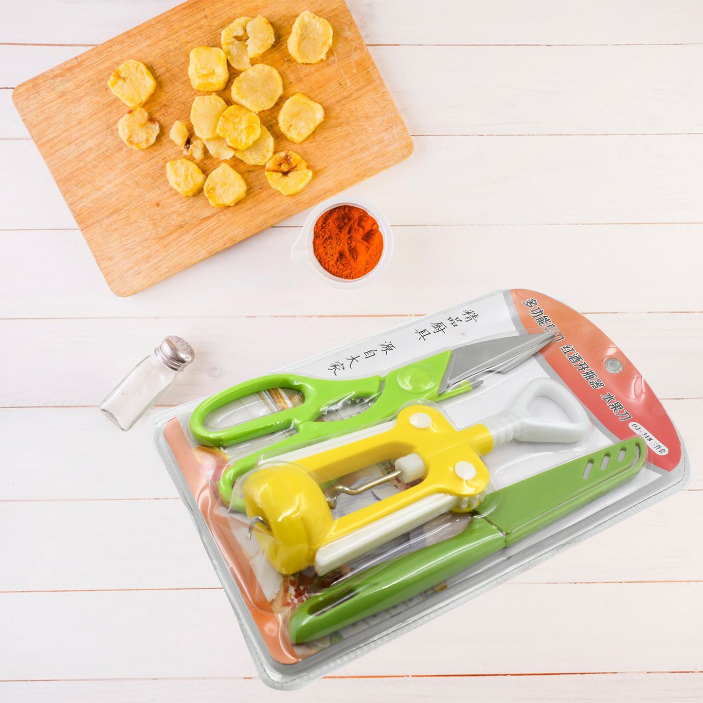 Multifunction Kitchen Tools Stainless Steel And Plastic Kitchen Knife And Scissor Ideal Accessory Set For Kitchen