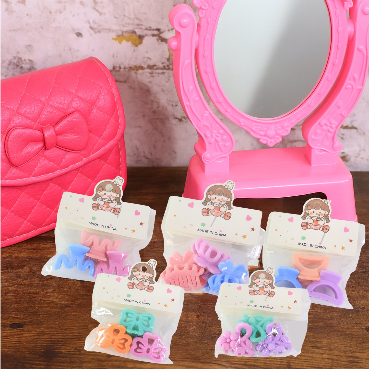 Plastic Small Hair Clips For Girls Kids Hair Accessories (3 Pcs Set Mix Color Design)