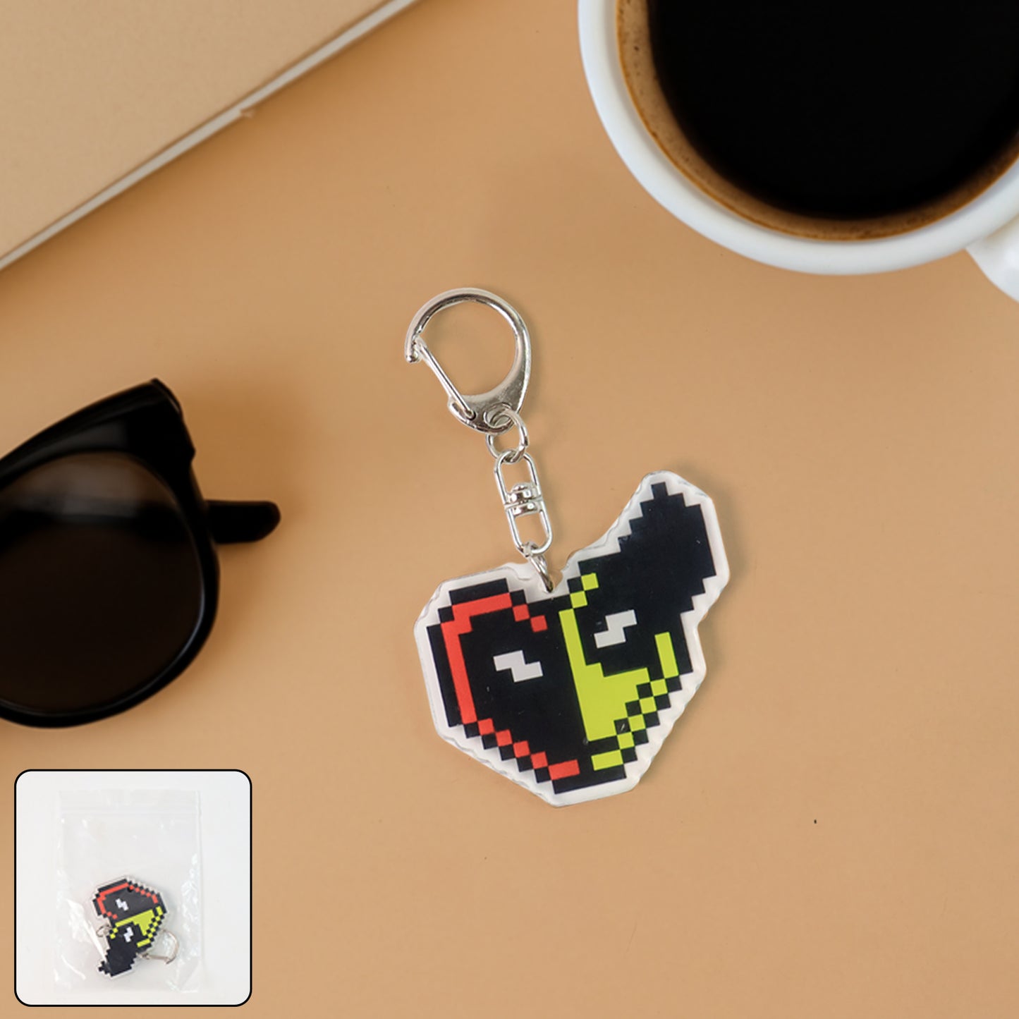 Pixelstyle Acrylic Cartoon Keychain With Funky Design (1 Pc)