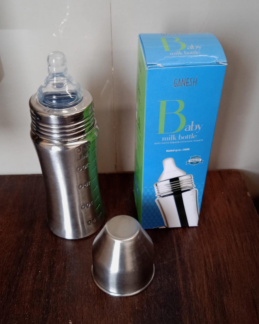 Ganesh Stainless Steel Baby Feeding Bottle Milk Bottle For New Born Infants Toddler Up To 3 Years Bfa Free (250 Ml Approx)