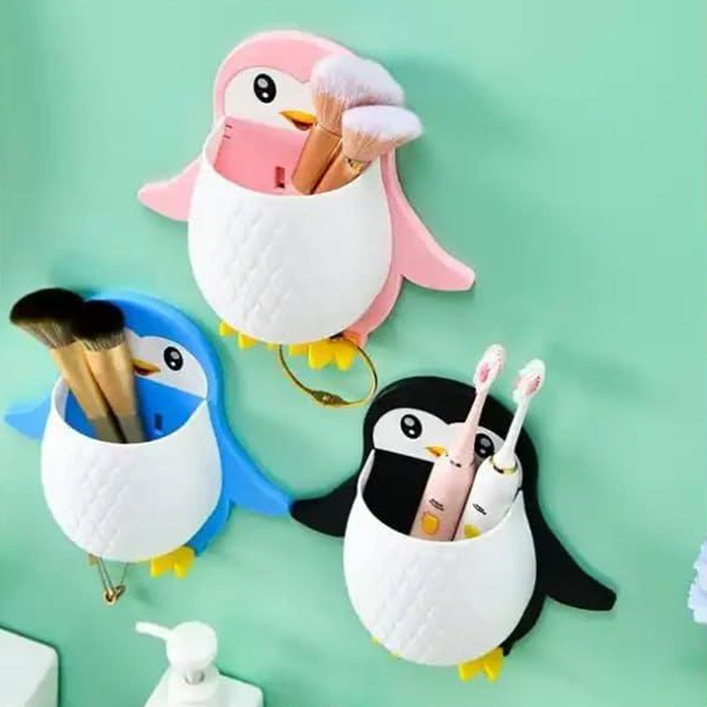 Penguin Storage Box Adhesive Remote Case Electric Toothbrushes Holder Universal Controller Holder Wall Nightstand Office Plastic Wall Mount