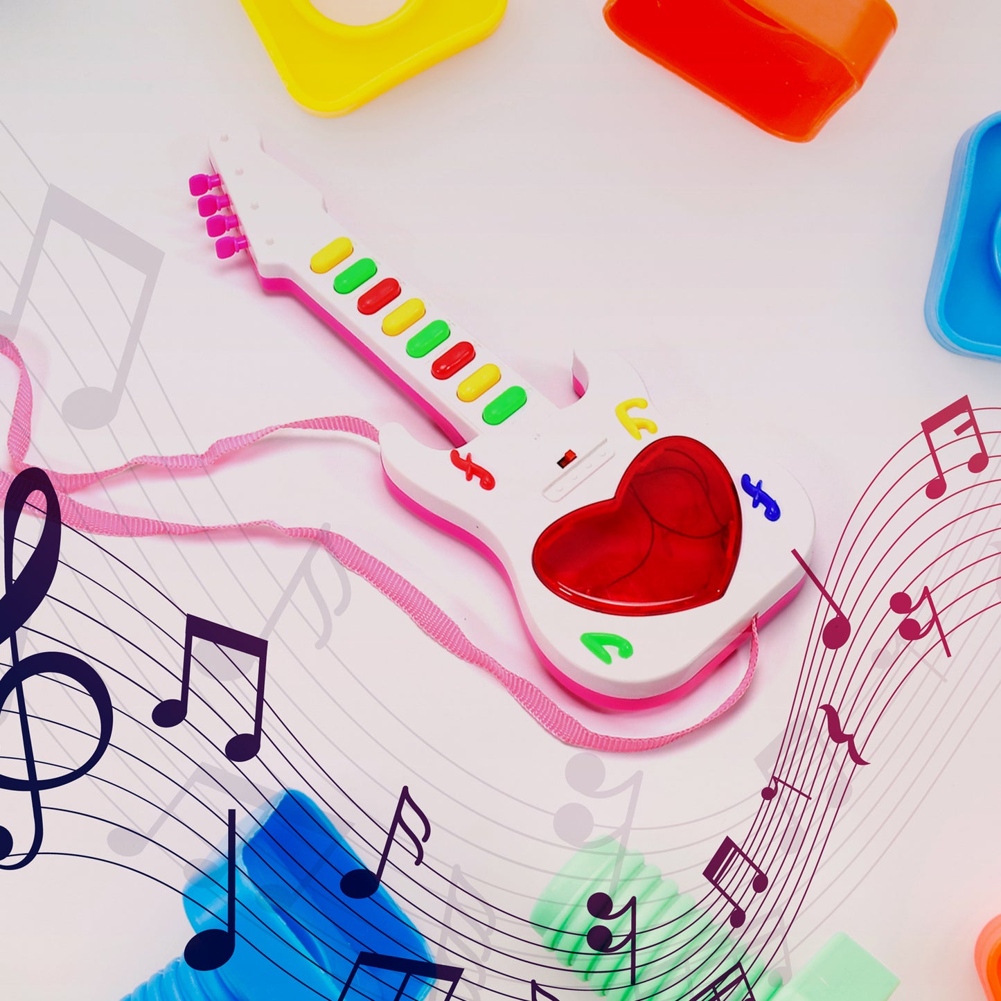 Battery Operated Musical Instruments Mini Guitar Toys And Light For 3+Years Old Kids.