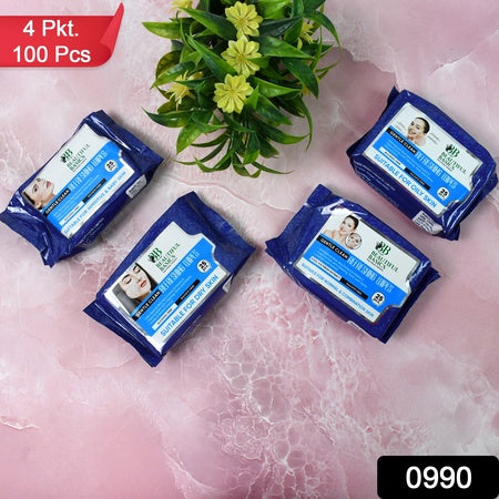 Beautiful Basics Dry Oily Sensitive Normal Skin Face Wipes (4 Pkts X 100 Pcs Wipes)