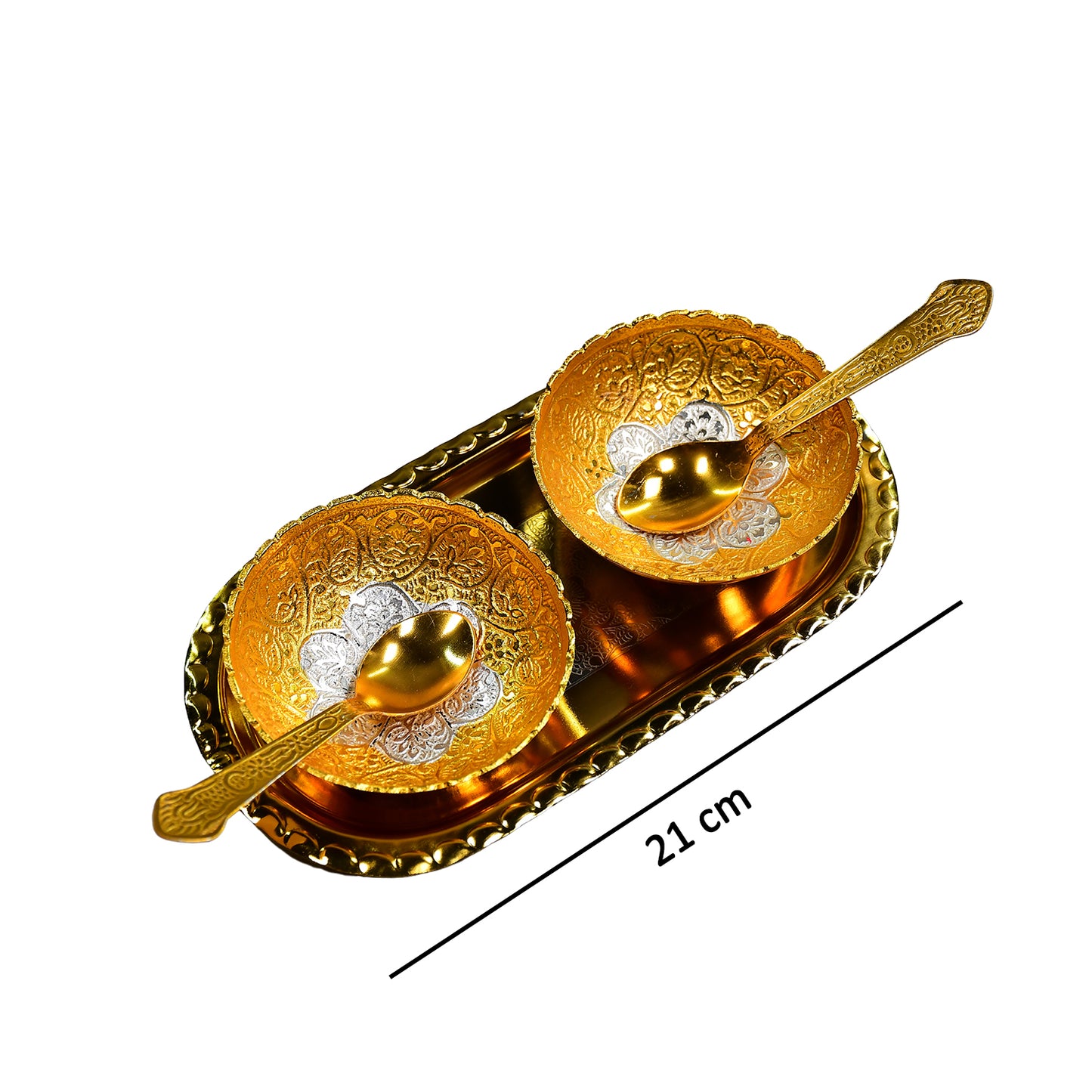 Gold Silver Plated 2 Bowl 2 Spoon Tray Set Brass With Red Velvet Gift Box Serving Dry Fruits Desserts Gift