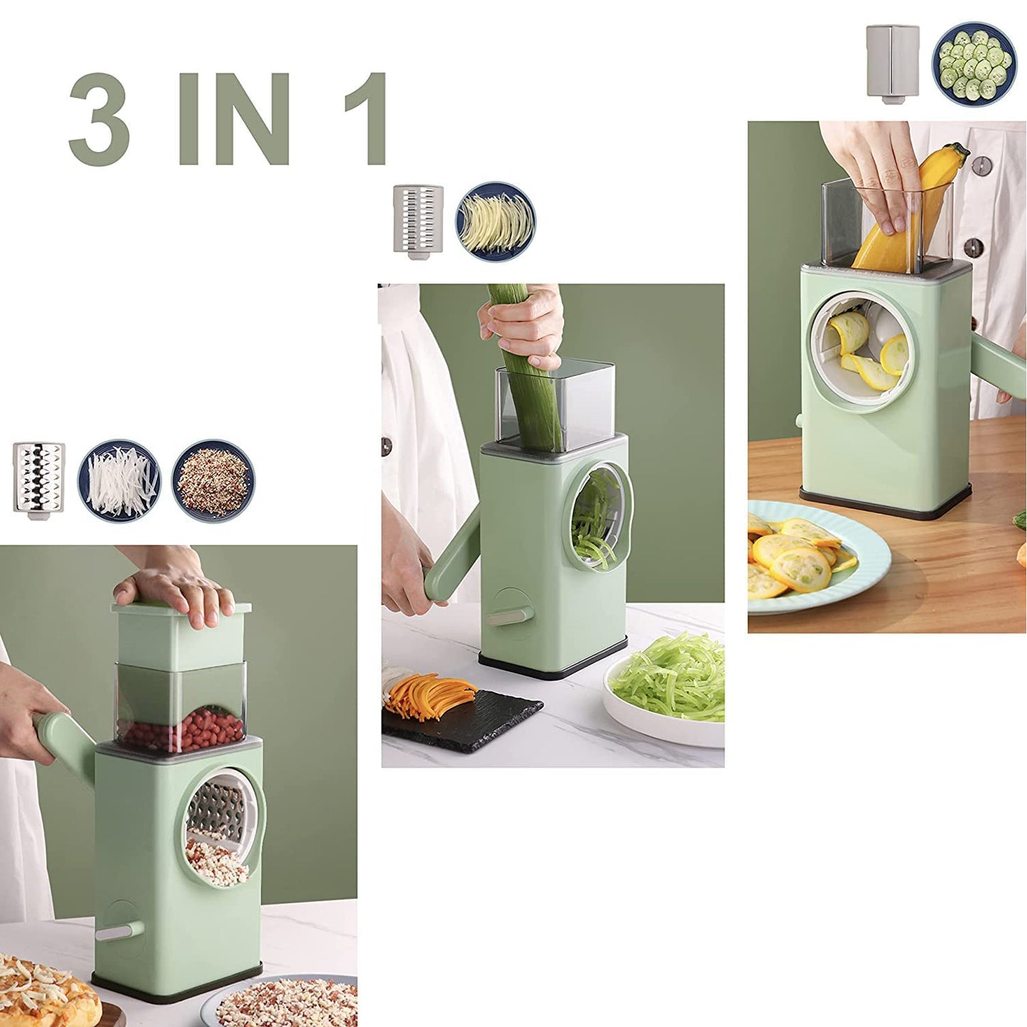 Vegetable Shredder Round Mandolin Slicer Grater Shredder Salad Maker - Large Feed Port - Suction Base - Cutter For Vegetable Fruit Cookie.