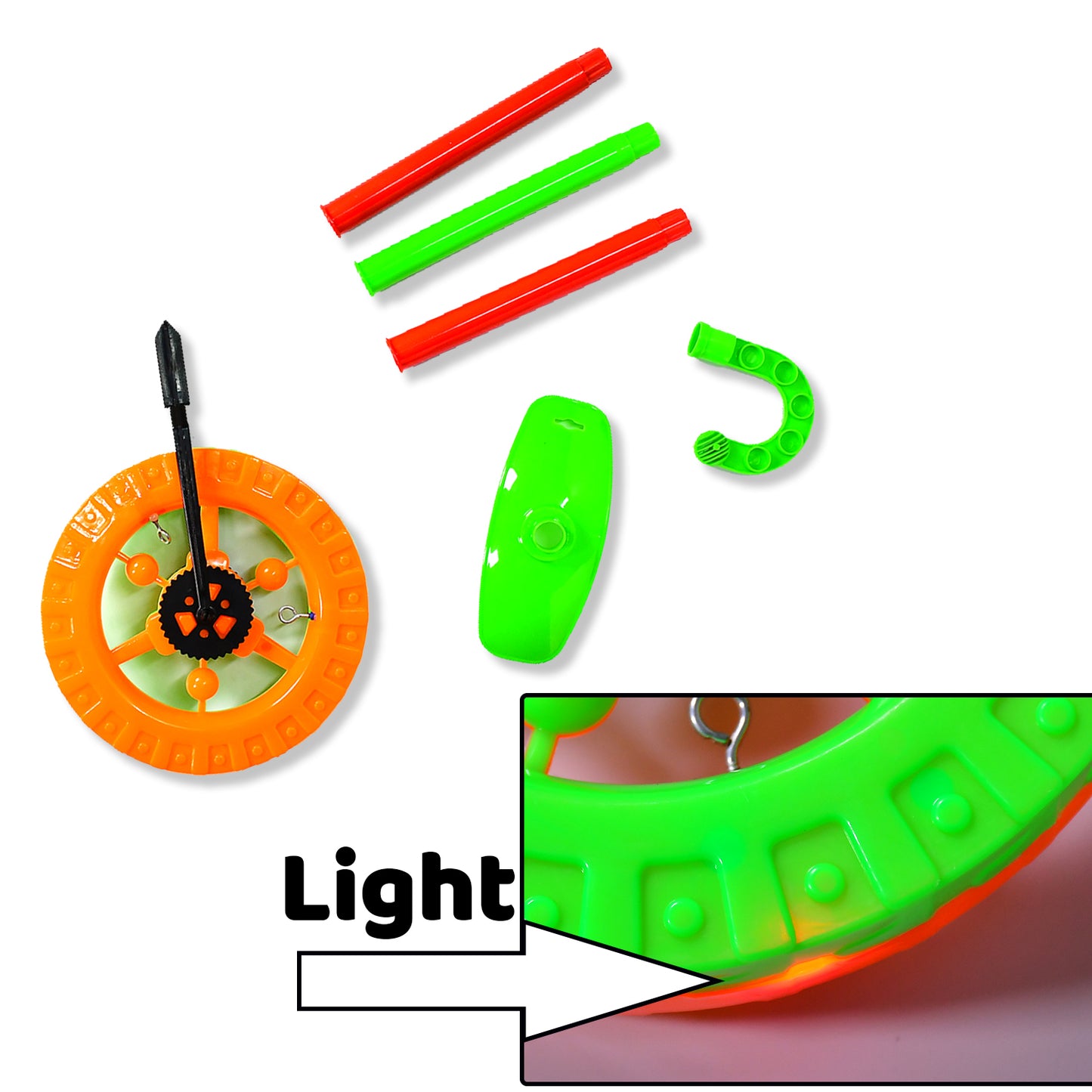 Plastic Single Wheel Push Run Toy With Handle And Two Lights On Wheel. Push Toy For Kids.
