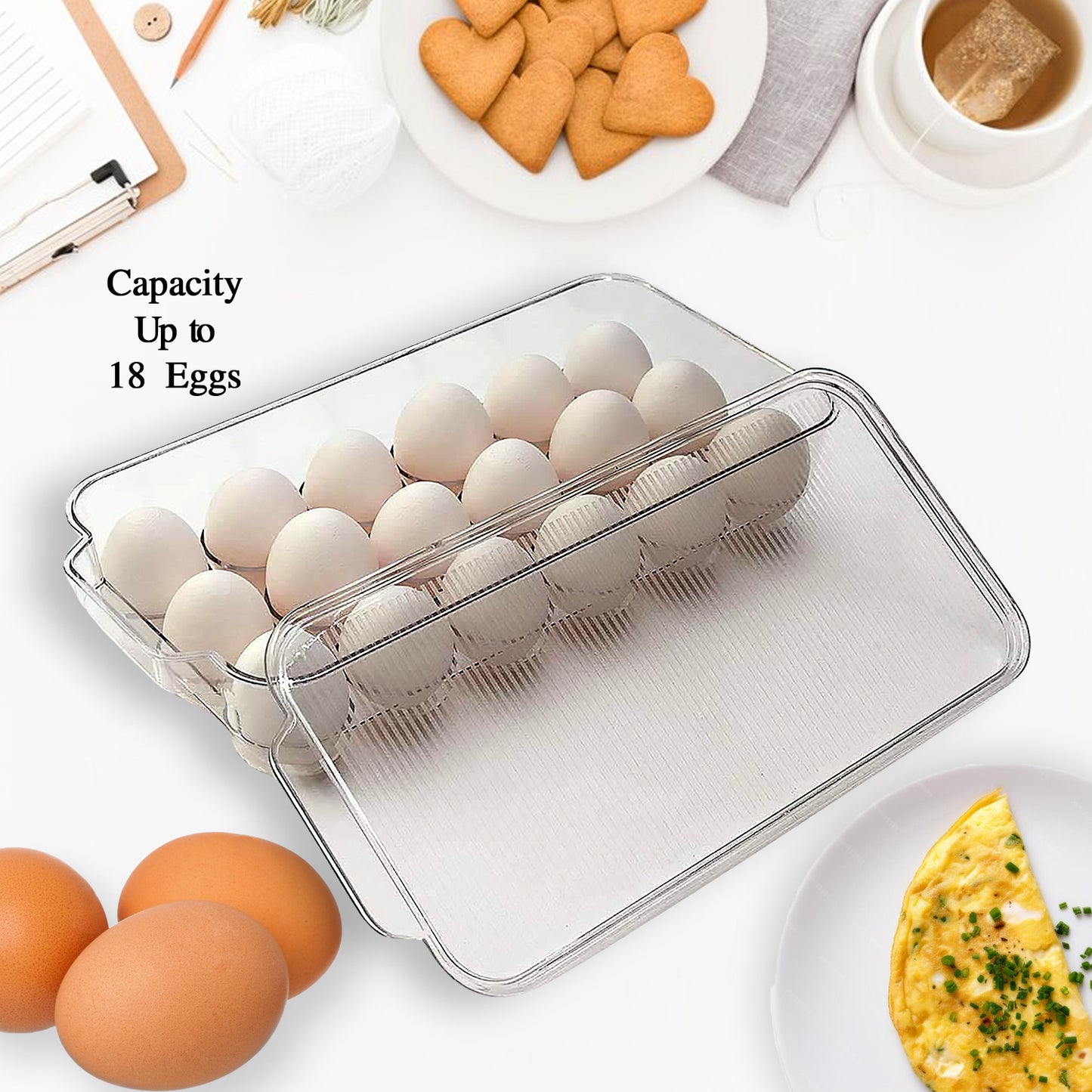 Plastic 18 Cavity Egg Storage Box Or Egg Trays For Refrigerator With Lid Handles High Quality Rectangular Egg Tray Box For 18 Egg (1 Pc)