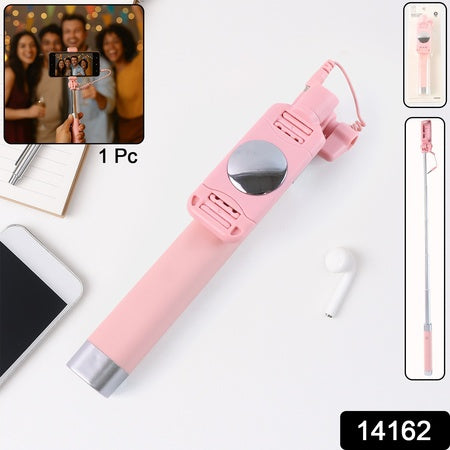 Wired Selfie Stick With Rearview Mirror Built-In Shutter Button (1 Pc)