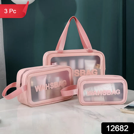 Cosmetic Pouch Make Up Bag For Home Travel Toiletry Bag For Cosmetics Brushes Accessories Set Of 3 Small Medium Big - Wash Bag