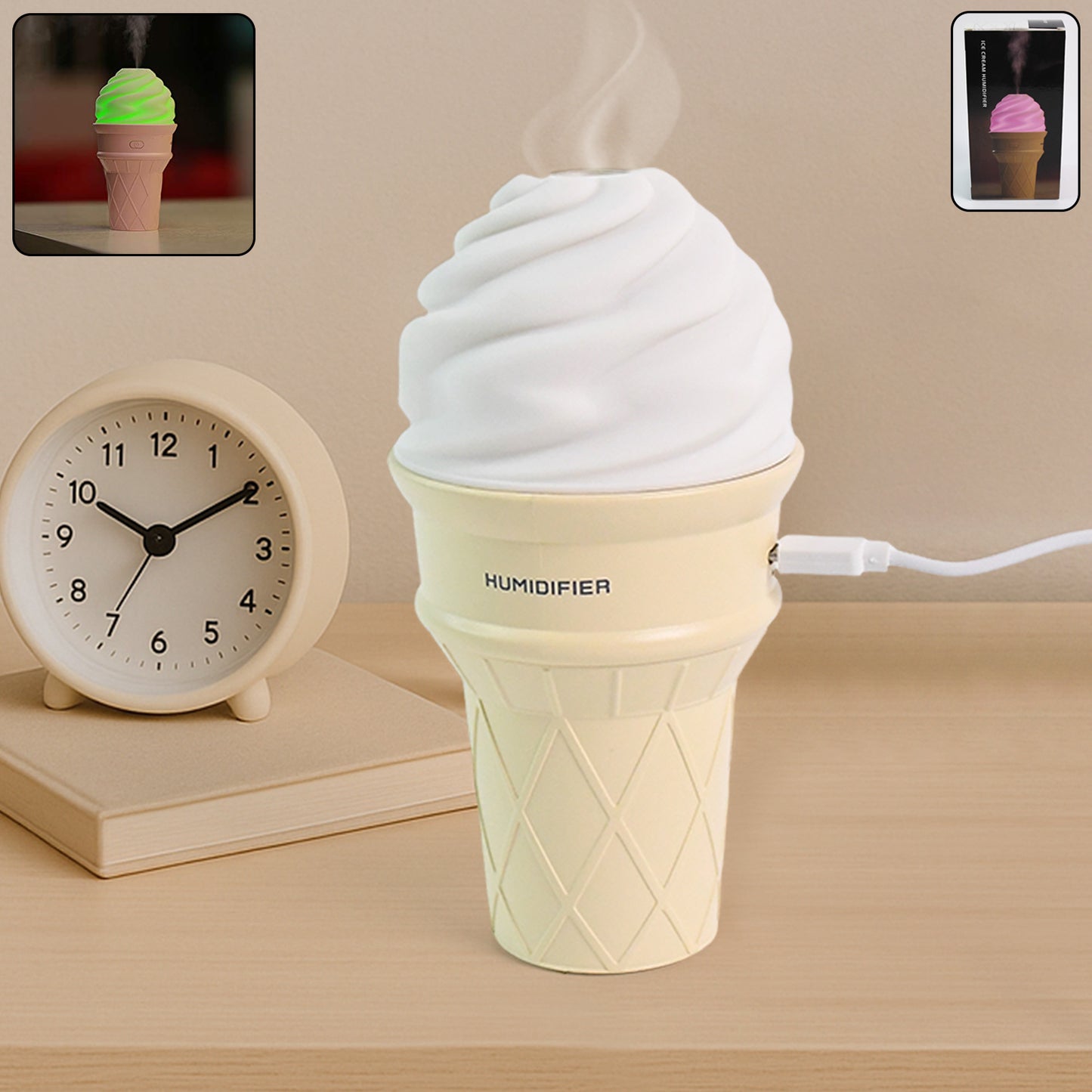 Ice Cream Cone Shape Air Freshener Humidifier (1Pc Cream Color)