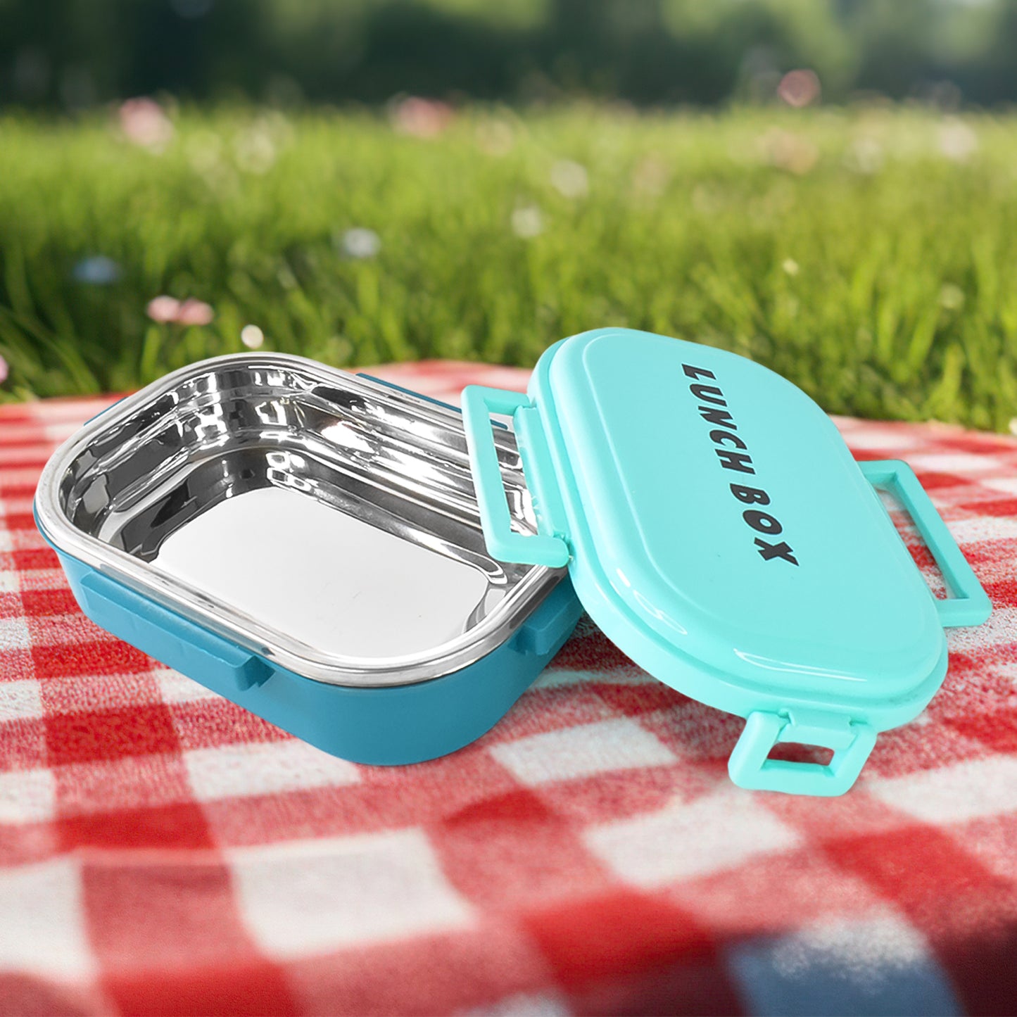 3 In1 Spicy Bite Stainless Steel Lunch Box With Plastic Small Box Spoon (1 Set)