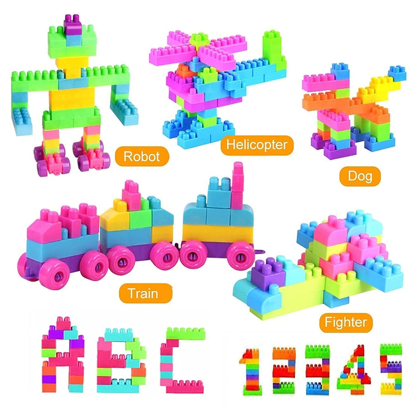 Blocks Set For Kids Play Fun And Learning Blocks For Kids Games For Children Block Game Puzzles Set Boys Children (Multicolor 60 Bricks Blocks)