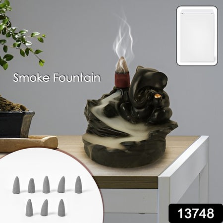 Smokefountain Ganesha Idol Decoration Items With 8 Pc Backflow Incense Cones Sticks (1 Pc)