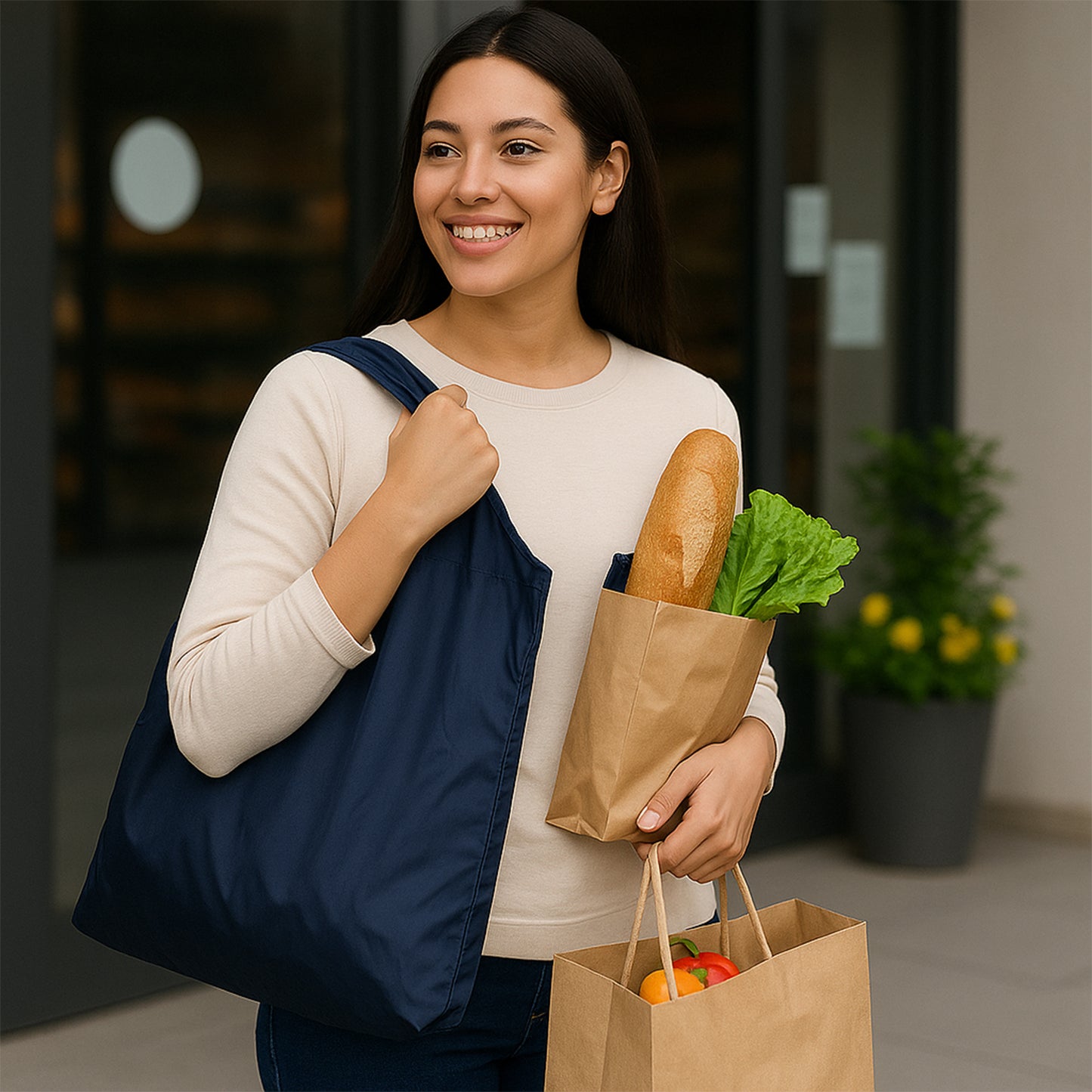Reusable Grocery Bags - Reusable Bags With Handles - Washable Reusable Shopping Bags Foldable
