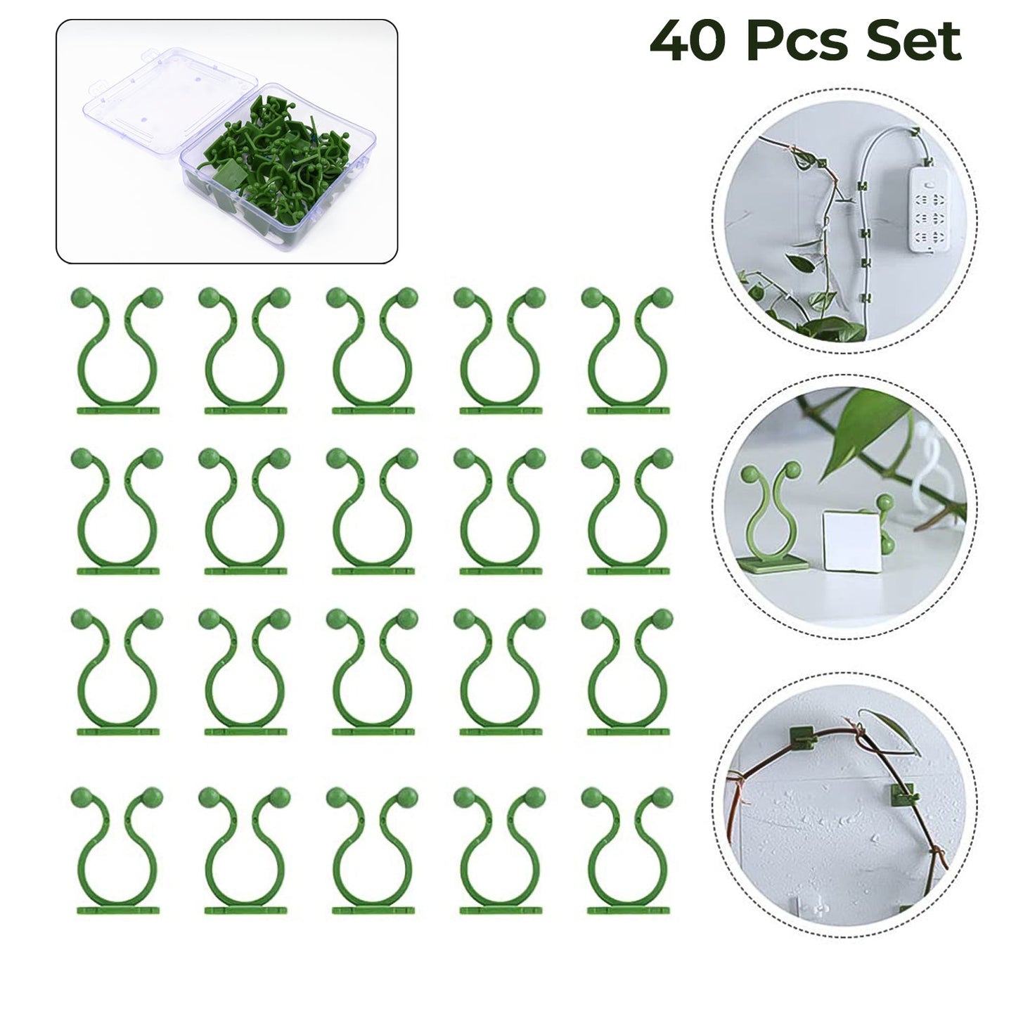 Plantclimbing Wall Fixture Clip Self-Adhesive Hook (40 Pcs Set With Plastic Box)