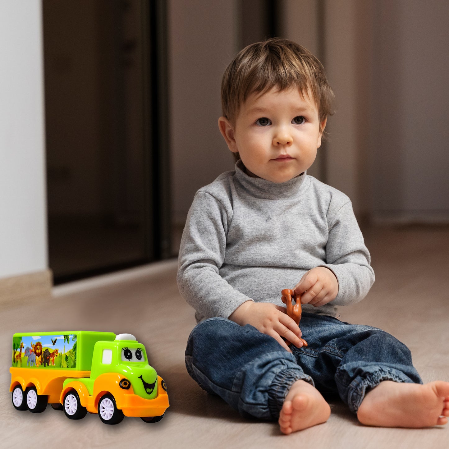 Small Green And Yellow Toy Truck.