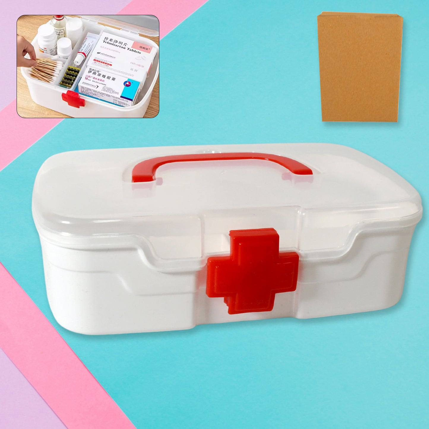 Medical Box 1 Piece Indoor Outdoor Medical Utility Medicine Storage Box Detachable Tray Medical Box Multi Purpose Regular Medicine First Aid Box With Handle Transparent Lid