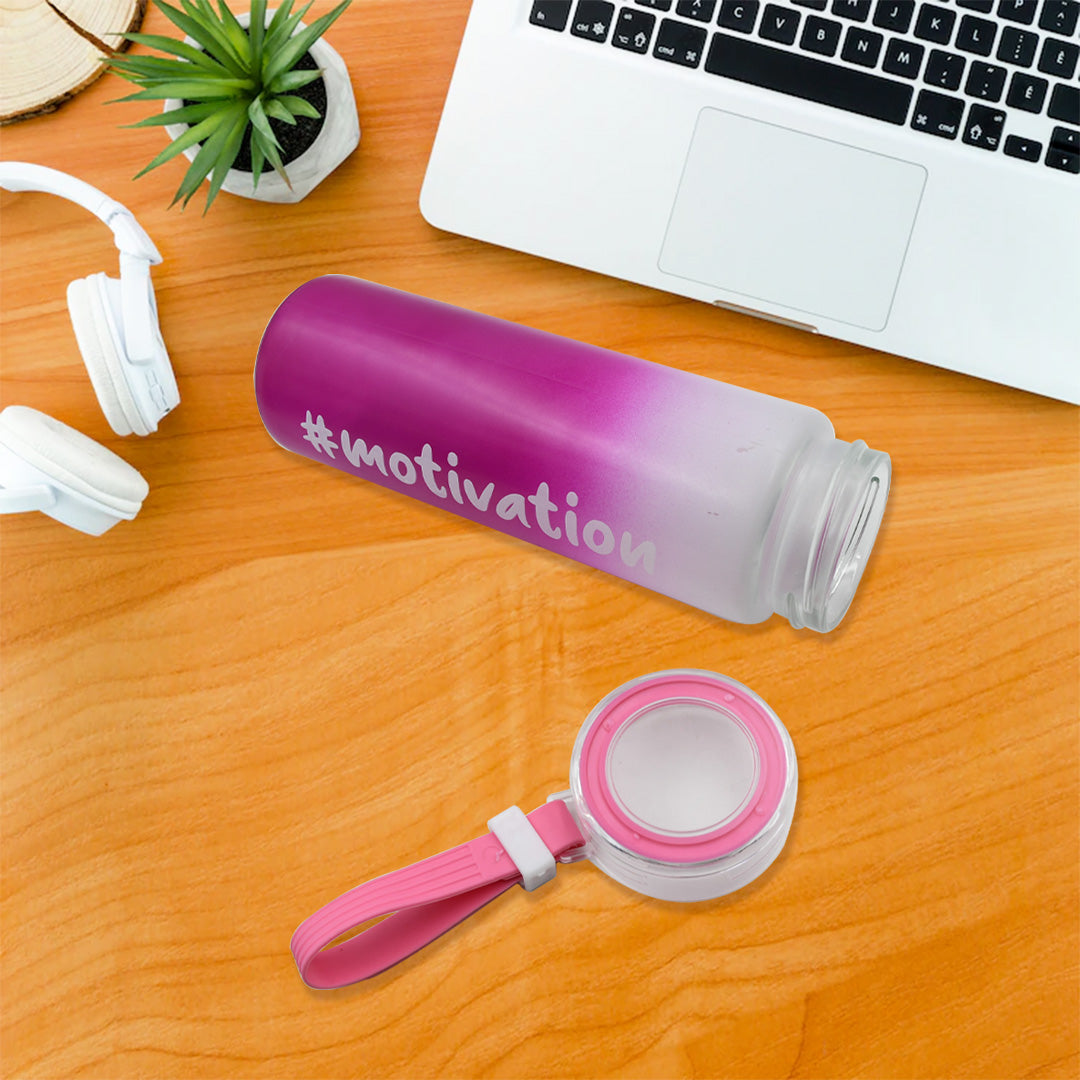 Motivational Glass Bottle Colorful Portable Water Glass Bottle With Rubber Banddaily Intake Hourly Water Bottle To Ensure You Drink Enough Water Throughout The Dayreusable Cycling Gym Workout Fitnessbottle(Approx 350 Ml)