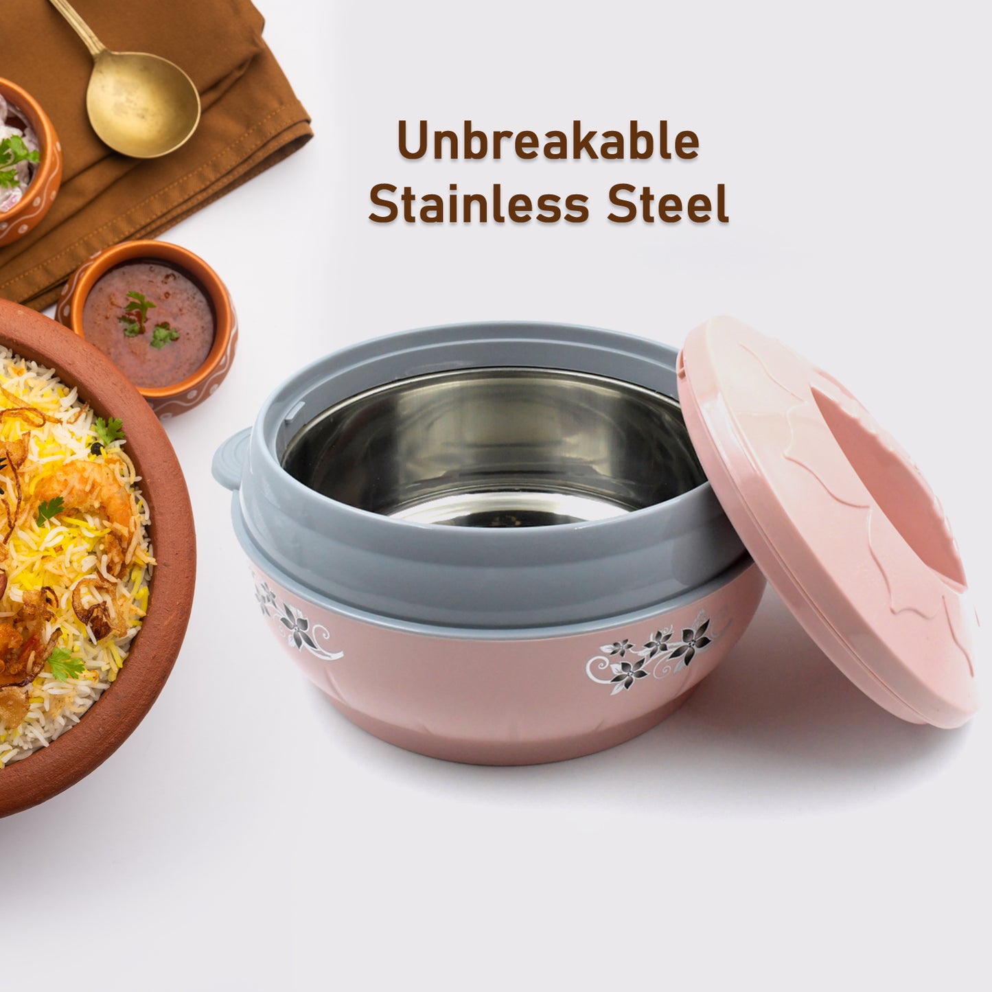 High Quality Steel Casserole Box For Food Searving Inner Steel Insulated Casserole Hot Pot Flowers Printed Chapati Box For Roti Kitchen (Approx 4500 Ml)