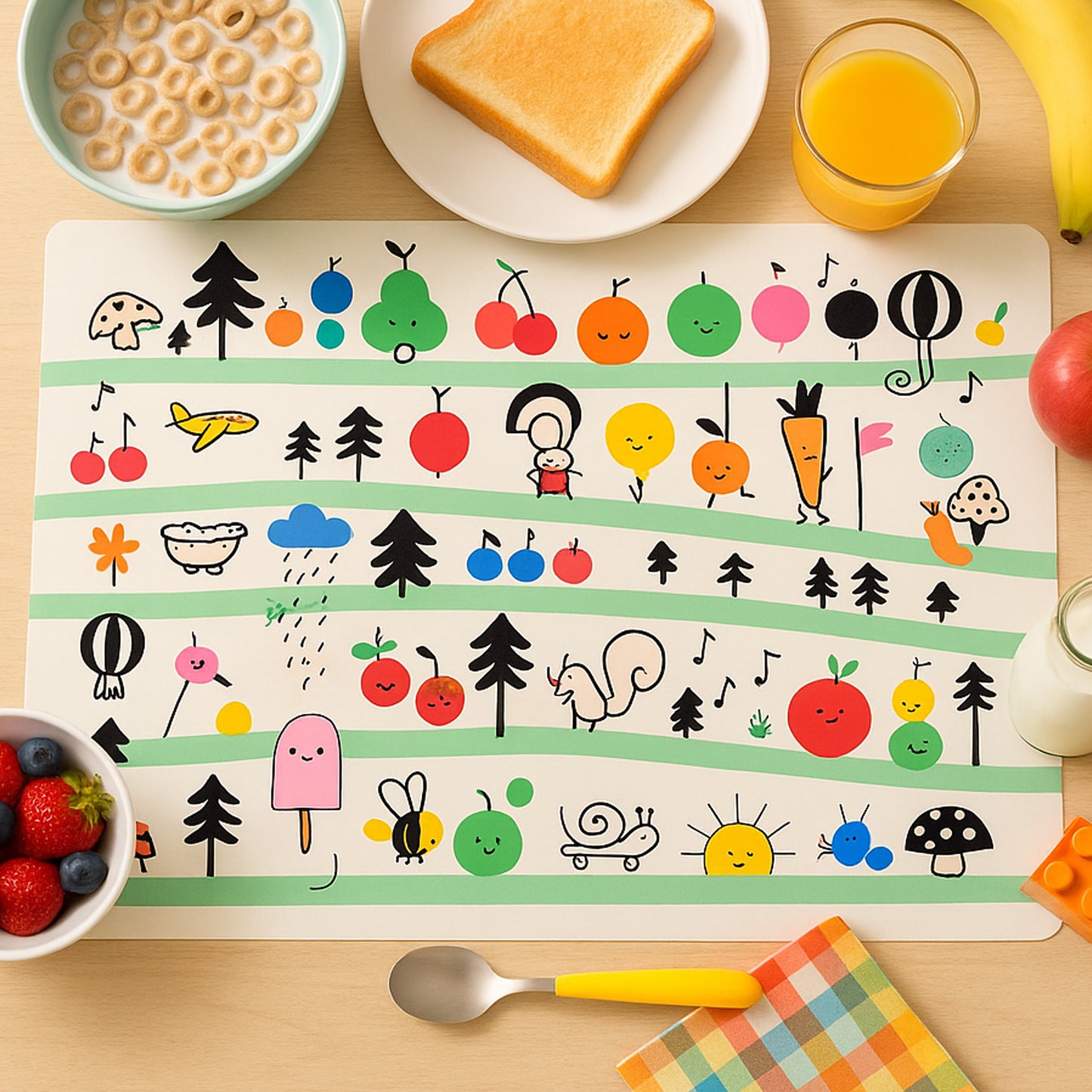 Colorful Cartoon Printed Dining Table Placemats For Kids (4 Pc 40X30 Cm)