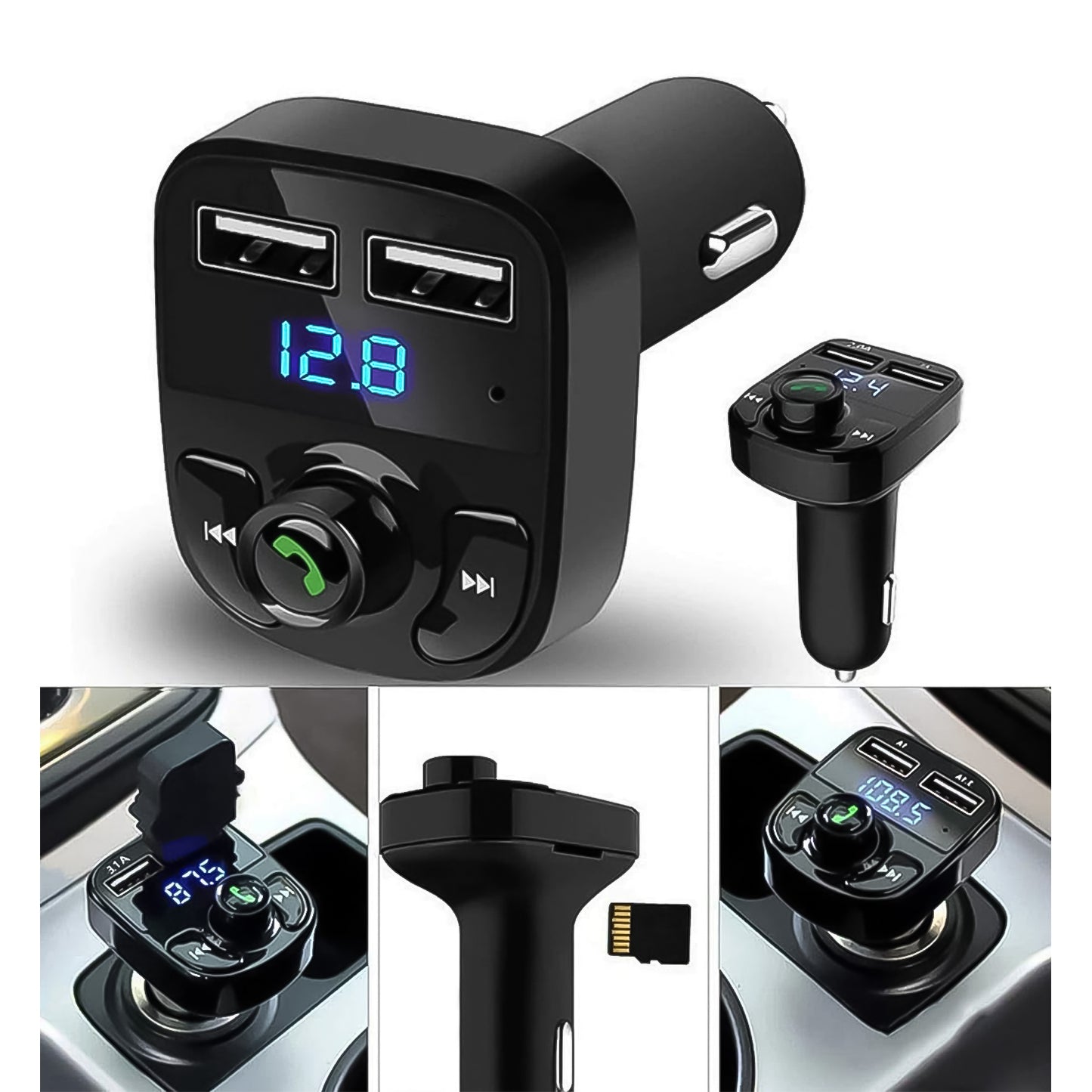Car-X8 Bluetooth Fm Transmitter Kit For Hands-Free Call Receiver Music Player Call Receiver Fast Mobile Charger Ports For All Smartphoneswith 3.1A Quick Charge Dual Usb Car Charger