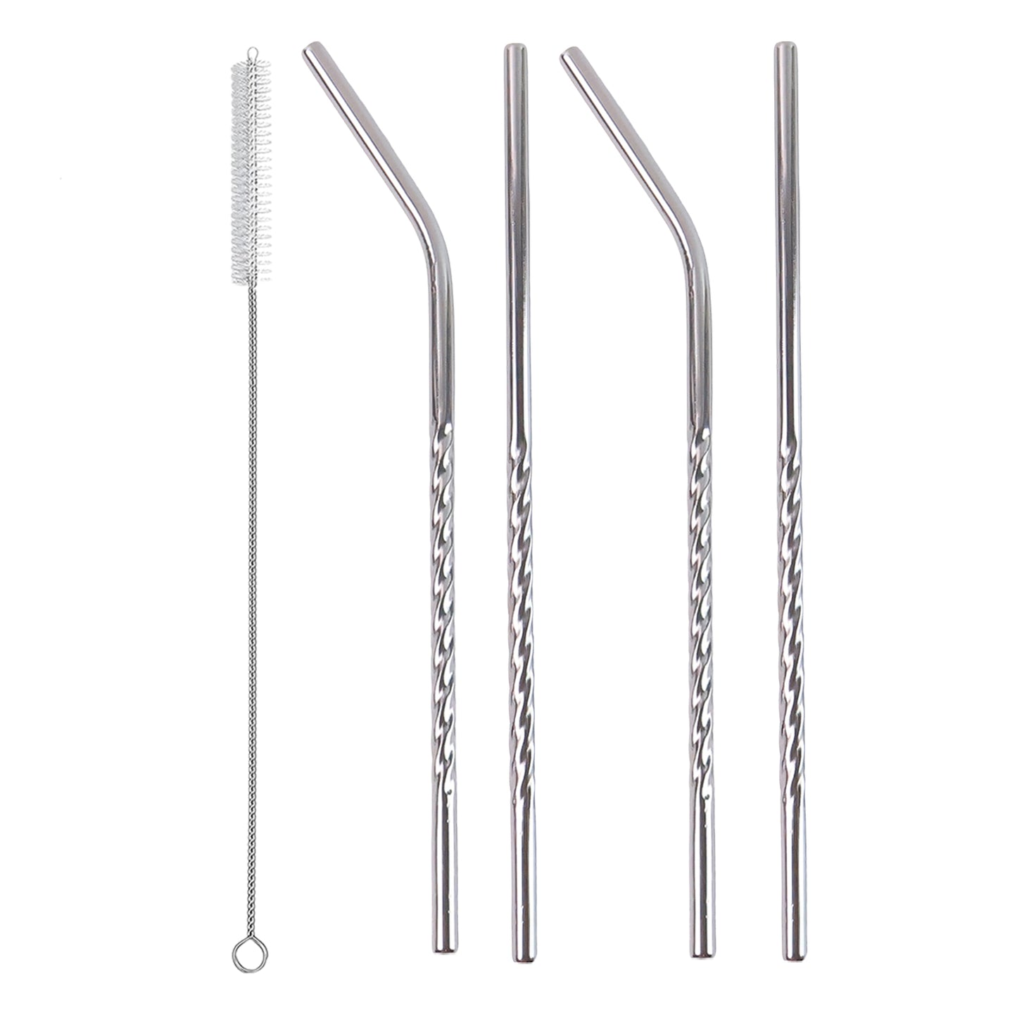 Set Of 4 Stainless Steel Straws Brush (2 Straight Straws 2 Bent Straws 1 Brush)