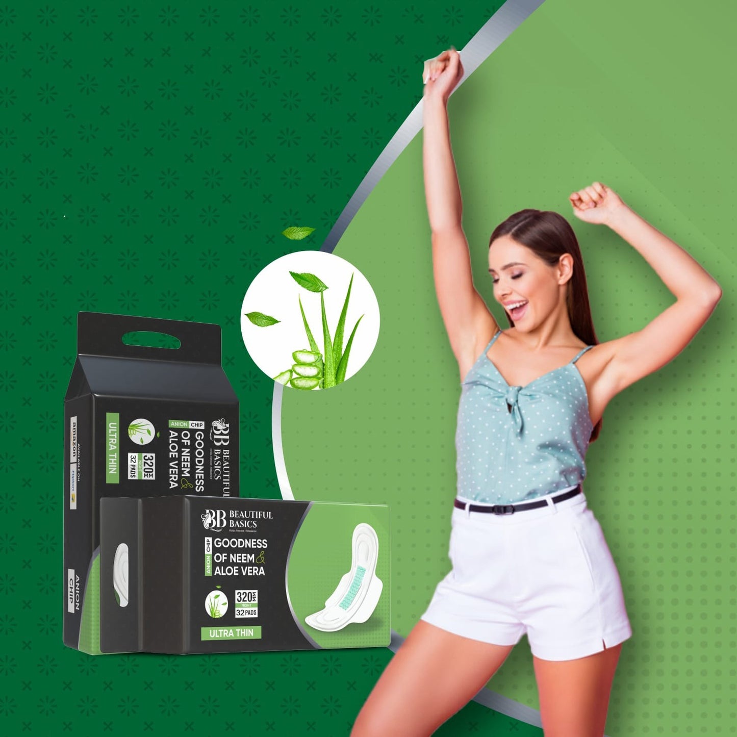 Sanitary Pads For Women With Goodness Of Neem Aloe Vera Ultra Thin Leakage Protection Ph Balance With Antibacterial Anion Chip 5X More Absorbance (320 Mm 32 Pads)
