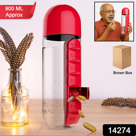 Waterbottle With Built-In 7-Day Pill Organizer Approx 900Ml (1 Pc)
