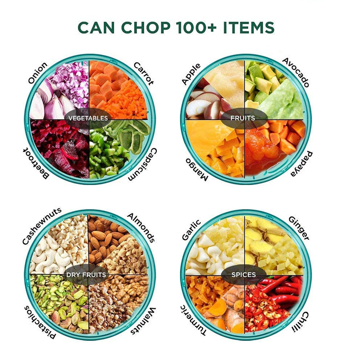 6 Blade 2In1 Manual Food Chopper Compact Powerful Hand Held Vegetable Chopper (1000Ml)