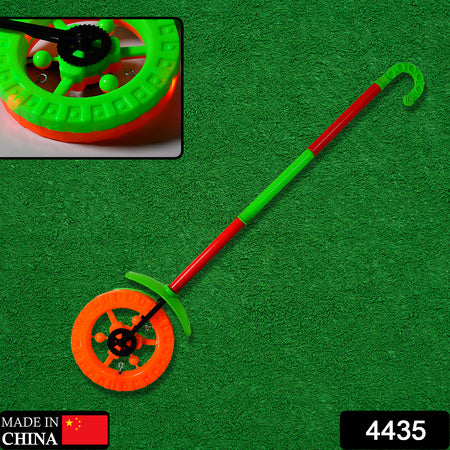 Plastic Single Wheel Push Run Toy With Handle And Two Lights On Wheel. Push Toy For Kids.