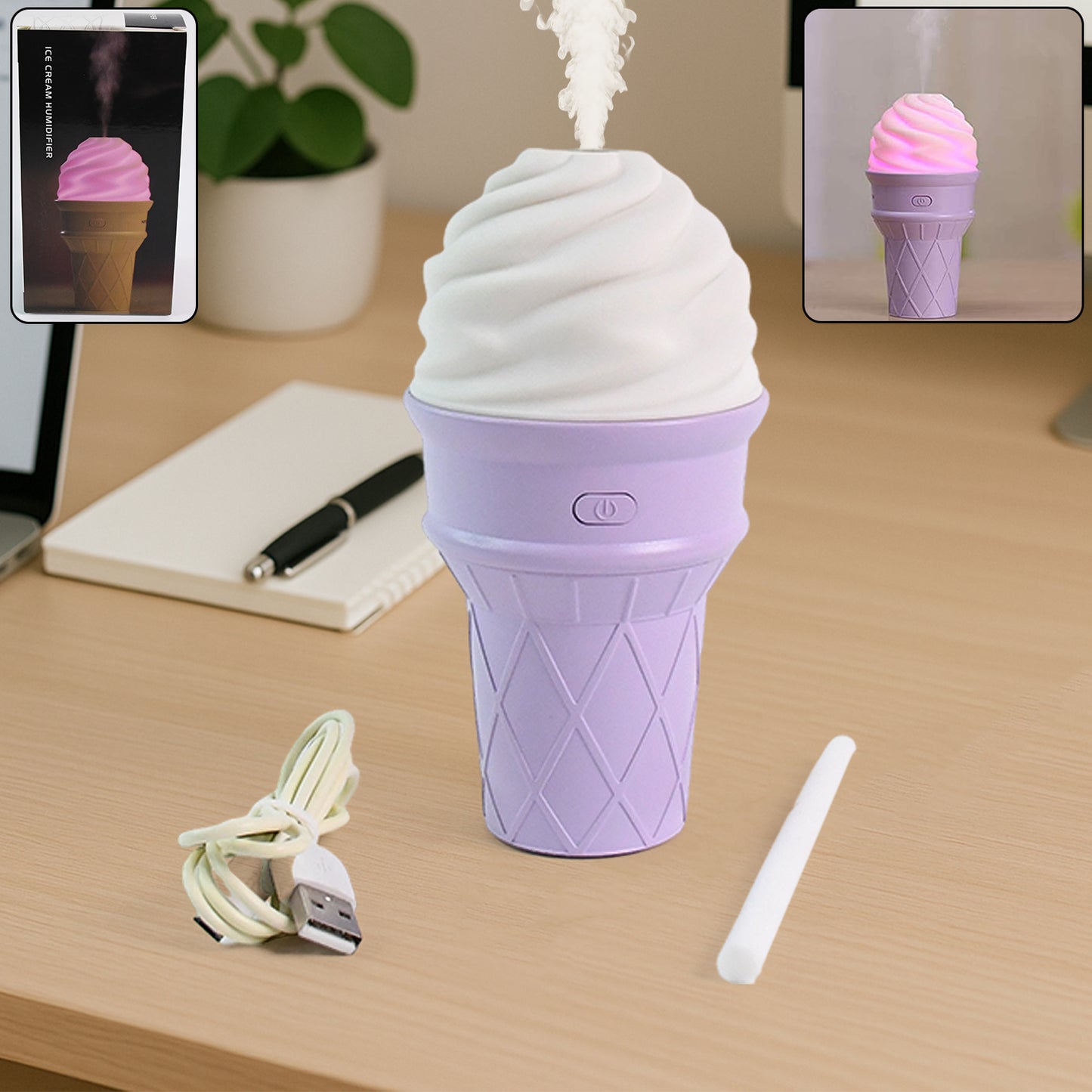 Ice Cream Cone Shape Air Freshener Humidifier (1Pc Purple )