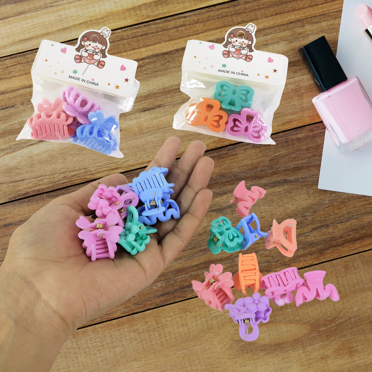Plastic Small Hair Clips For Girls Kids Hair Accessories (3 Pcs Set Mix Color Design)