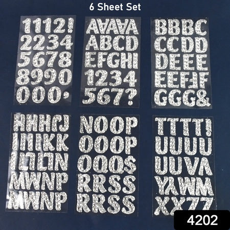 Silver Gem Letter Numbers Stickers 1 Inch Letters 130 Count (Pack Of 6 Sheets)