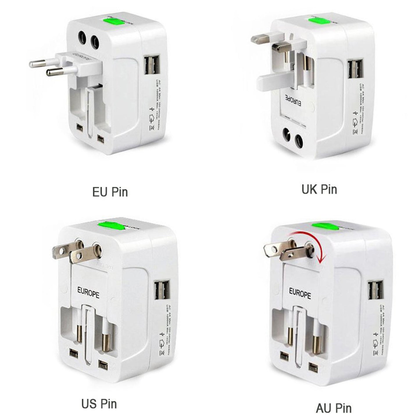 All-In-One Universal Worldwide Travelling Ac Adaptor Plug (Au Uk Us Eu) International Power Charger Electric Usb Power Plug Socket Adapter Converter (1 Pc)