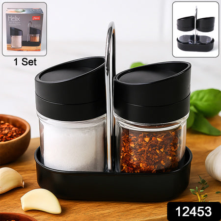 Apexhelix Salt N Pepper 2-Piece Plastic Jar Set With Stand