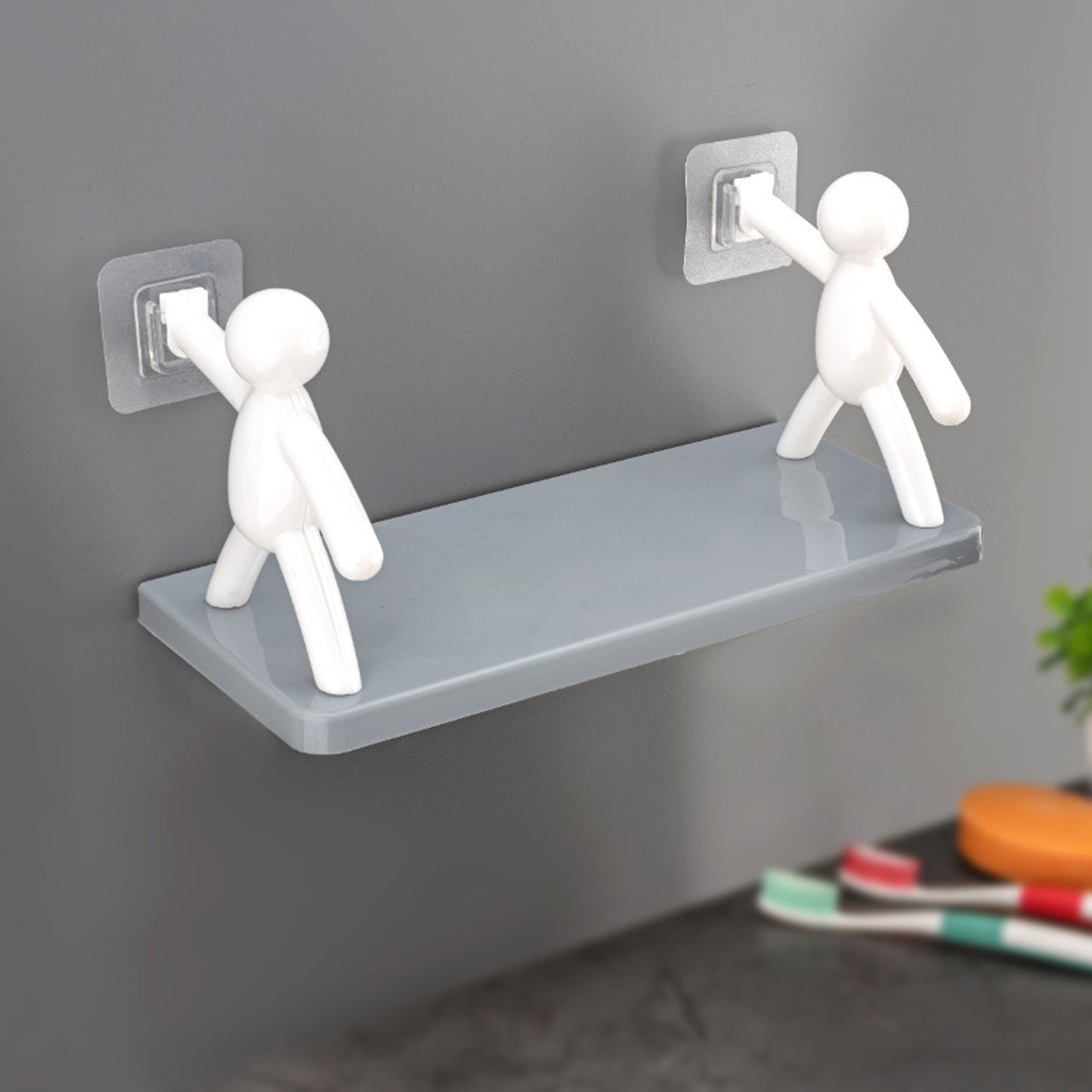 Self Adhesive Cute Floating Shelves Wall Shelf Wall Mounted Organizer - Human Figurine Brown Box