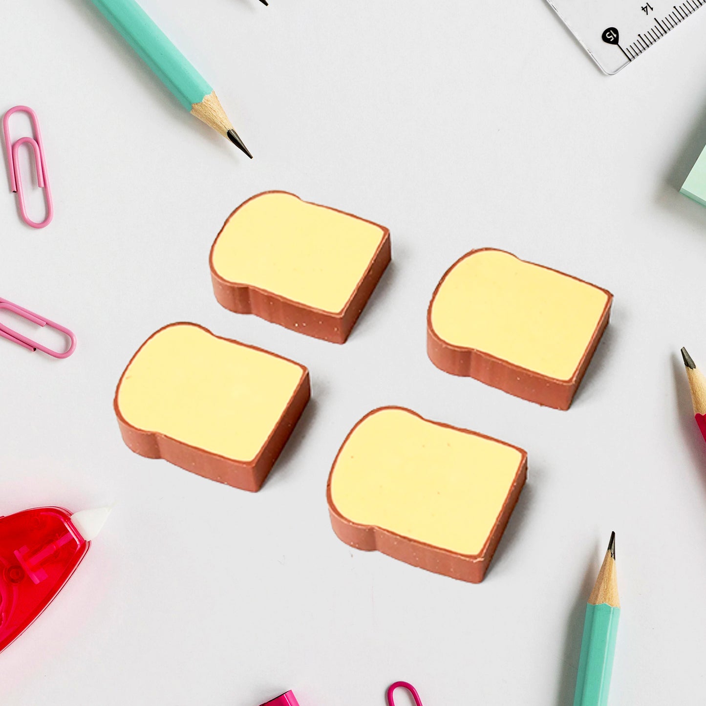 3D Toast Bread Shape Eraser For Kids Cartoons Erasers Toast Bread Erasers Bread Shaped Eraser For Students Gift Cute Fun Food Pencil Erasers For School Classroom Stationery For Boys Girls (4 Pcs Set)
