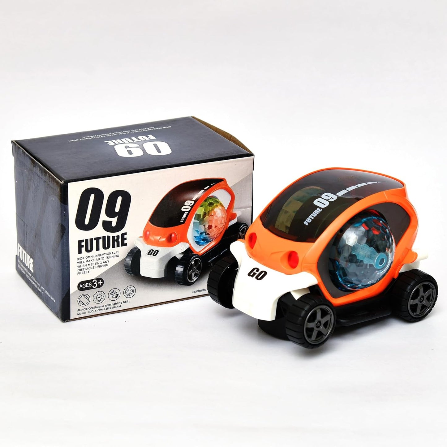 Plastic 360 Degree Rotating Stunt Car Toy For Kids - Bump And Go Action With 4D Lights And Music Plastic Mini Car With Disco Ball (1 Pc Battery Not Included)