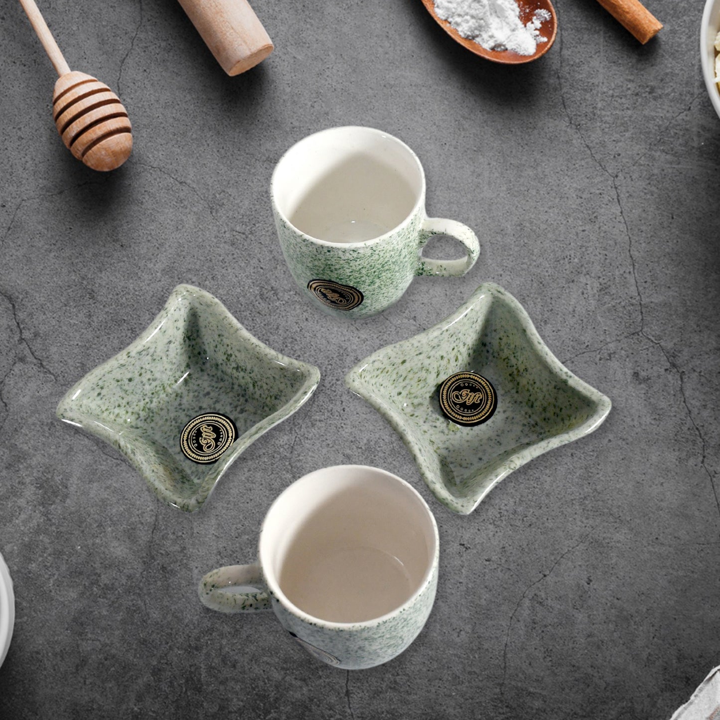 Festo Ceramic Tea Cups Mug Set Including Snacks Serving Bowl Milk Cup Coffee Cup Tea Cup Breakfast Cup Drinking Mug Or Outdoor For Household Gift For Birthday Wedding Party (4 Pcs Set)
