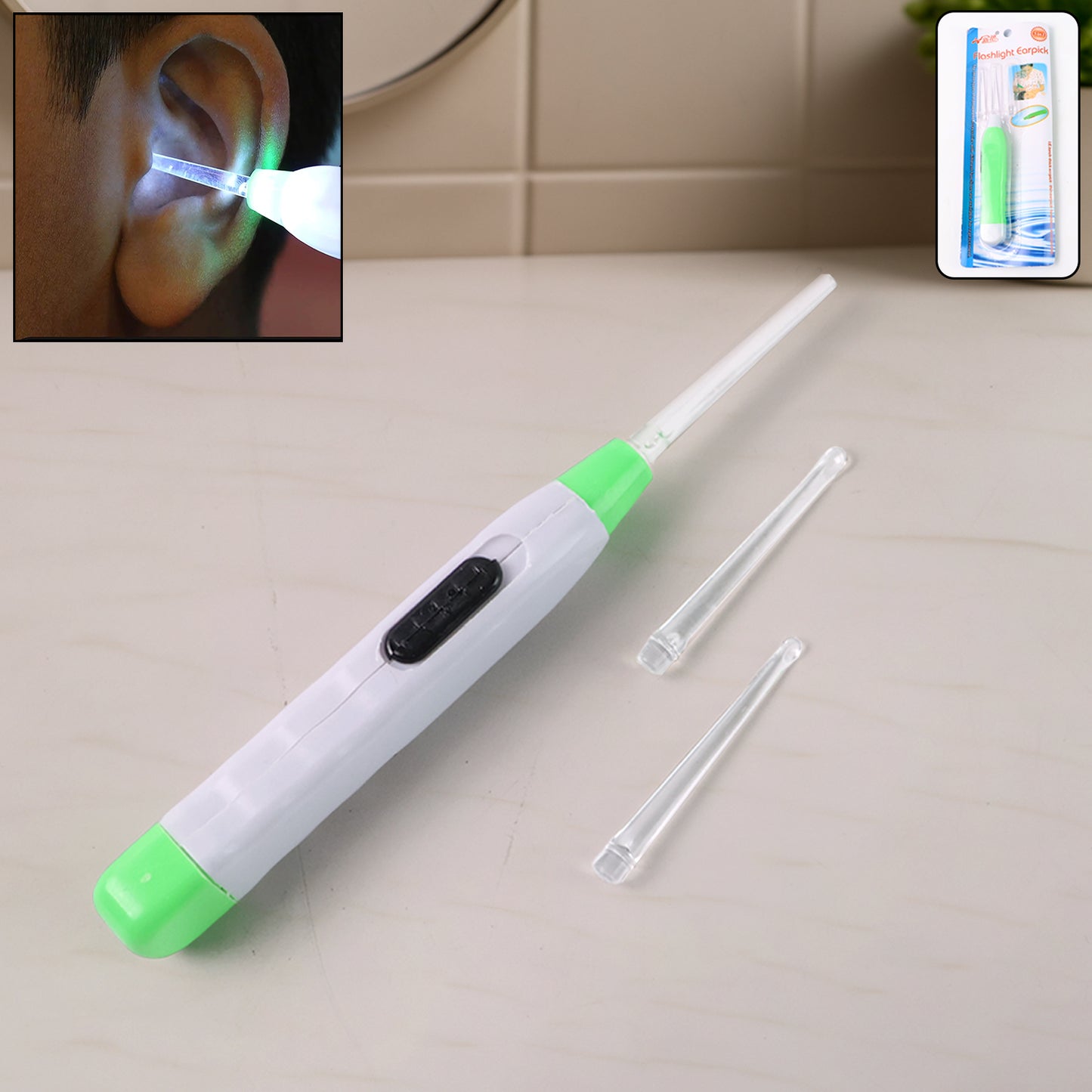 Whiteled Flashlight Earpick With Tweezer (1 Pc)