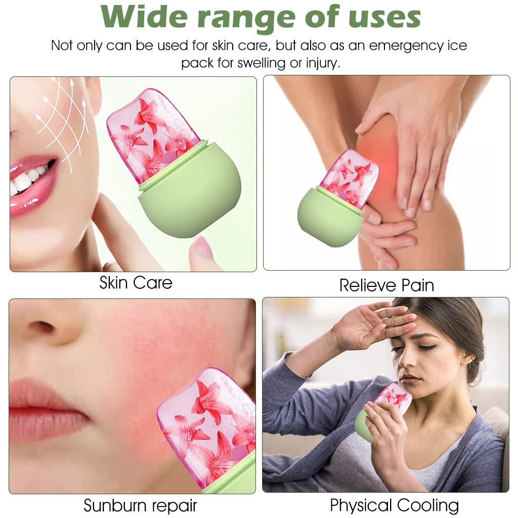 Ice Roller For Face Massage Eye Anti-Leak Silicone Ice Face Roller Ice Mould With Cleansing Brush Ice Facial Roller For Eliminate Edema Calm Skin Shrink Pore Women Skin Care