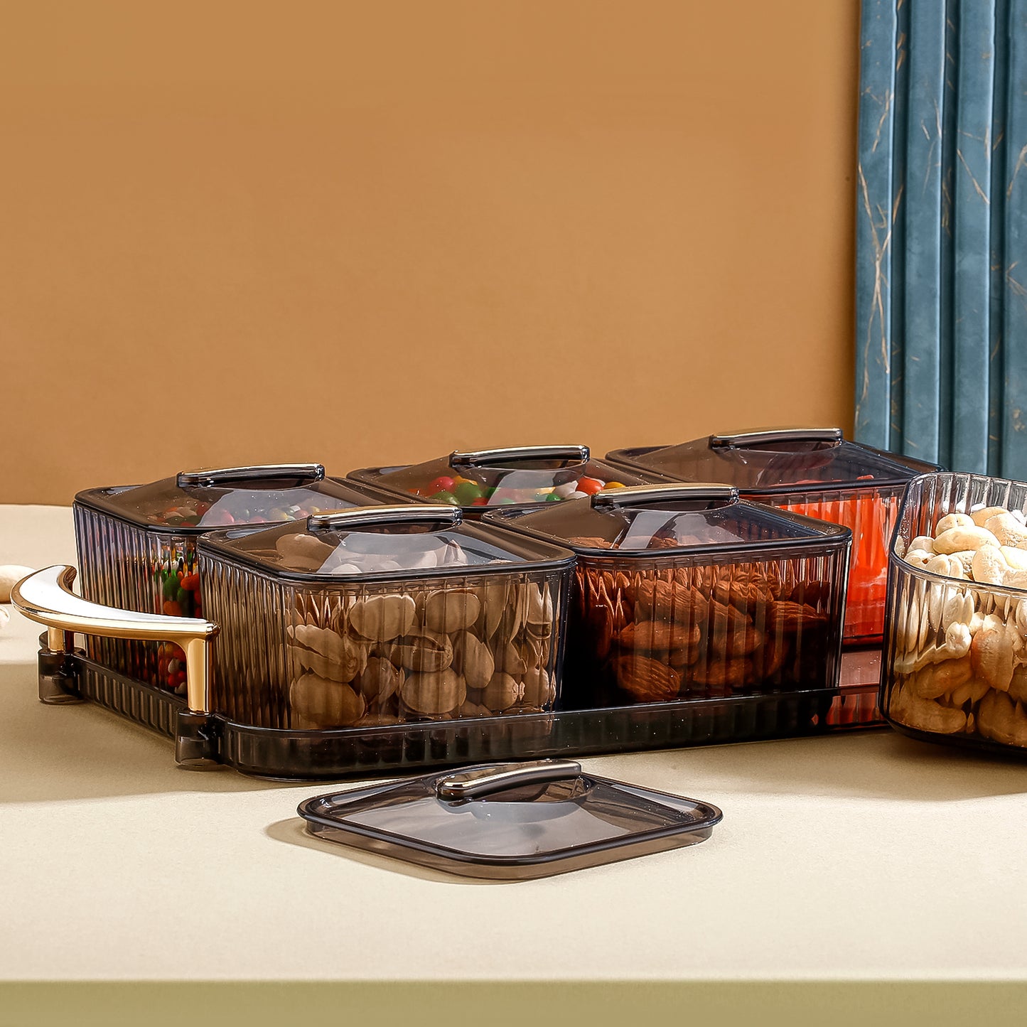 Ligermultipurpose Transparent Spice Jar Set With Tray And Lids 400Ml Approx (6 Pc)