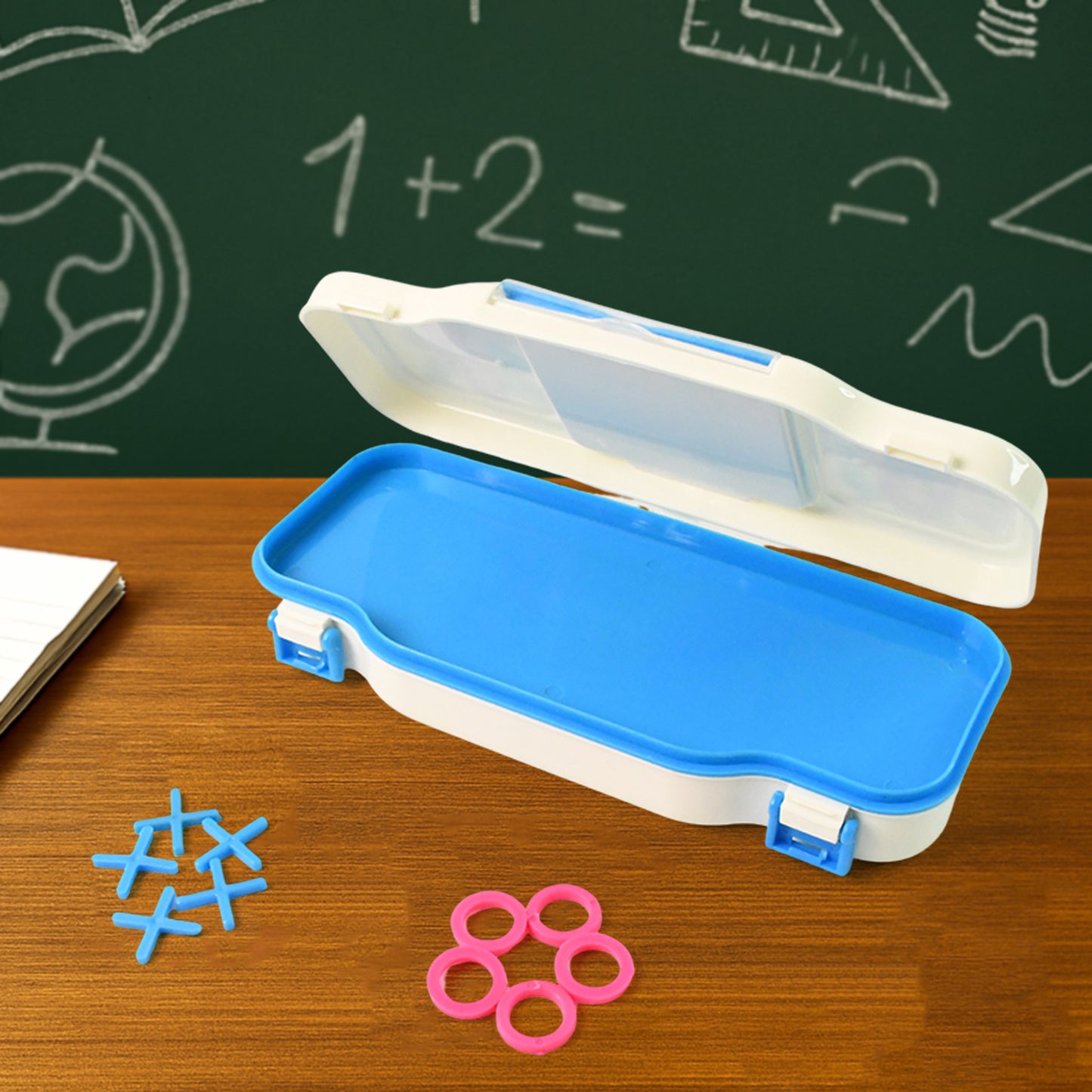 Kids Pencil Box With Built-In Tic Tac Toe Game