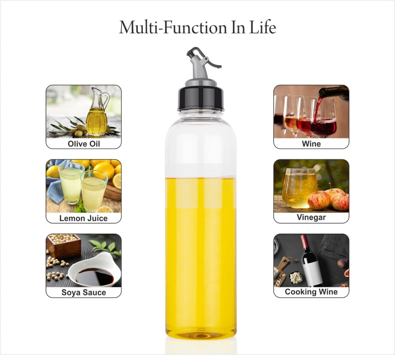 1Ltr Oil Dispenserwith Lid - Clear Drip Free Spout Controlled Use
