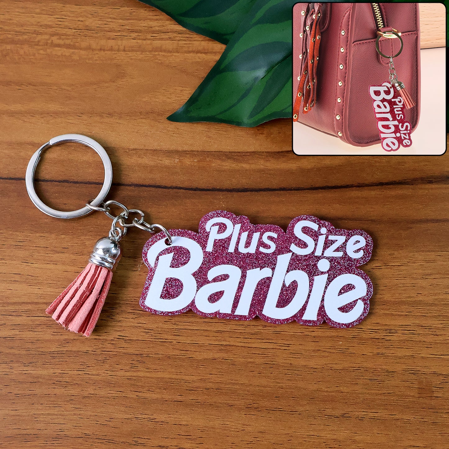 Textkeychain With Glitter Finish And Tassel Charm (1 Pc)