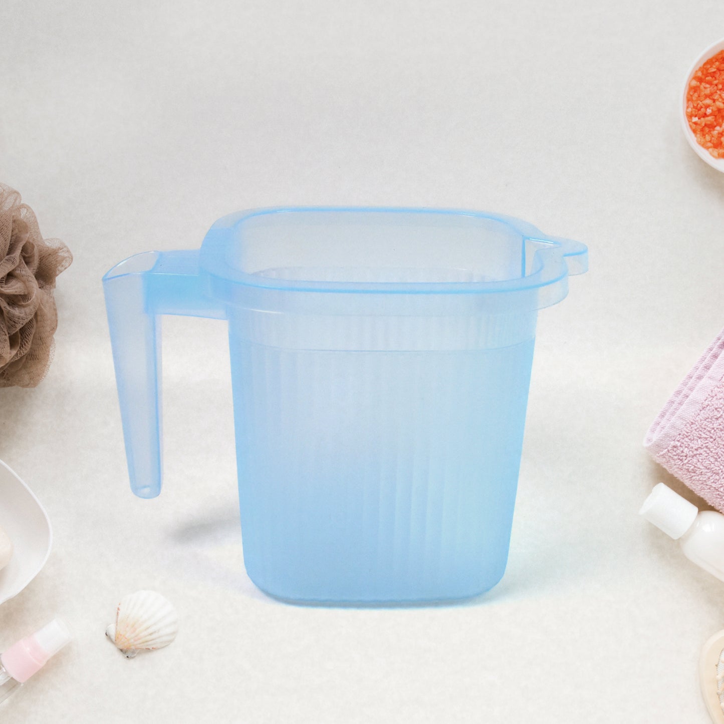 Plastic Square Transparent Bath Water Mug (1 Pc 1000 Ml Mix Color)